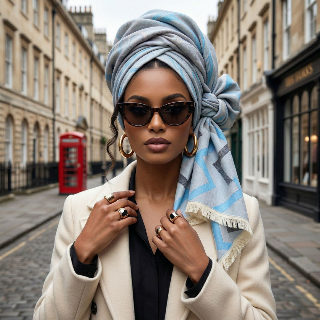 Zig Zag Pattern Blue/White Scarf